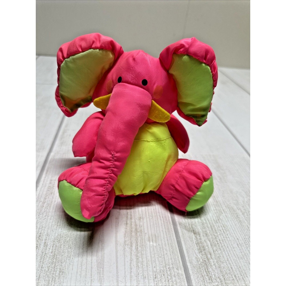 Our Own Import Elephant Nylon Neon Highlighter Pink Yellow Green Plush Stuffed